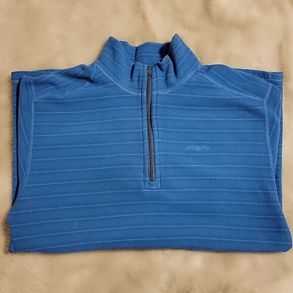 PATAGONIA BLUE STRIPED 3/4 ZIP FLEECE PULLOVER, SIZE 12 - UNISEX - Picture 8 of 8
